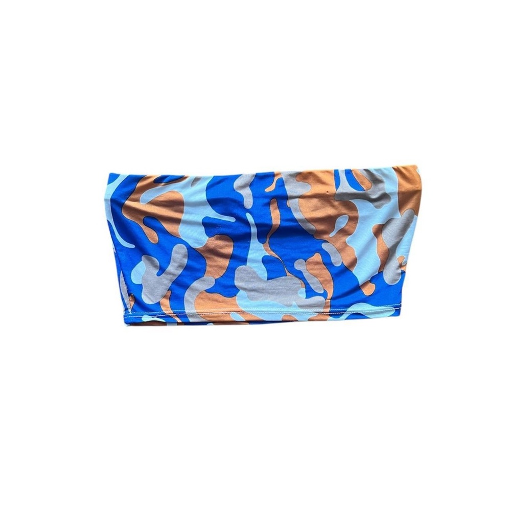 Fashion Nova Blue and Orange Camo Crop Top
